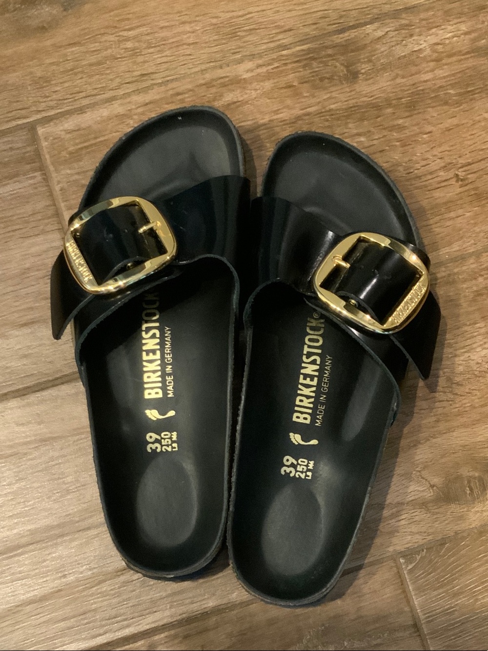 Birkenstock Madrid Big Buckle ,Black with Gold Buckle